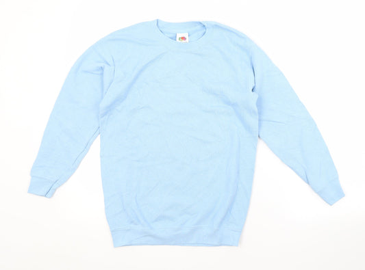 Fruit of the Loom Boys Blue Crew Neck  Cotton Pullover Jumper Size 10-11 Years