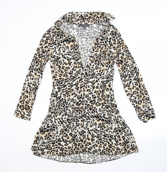 Primark Womens Beige Animal Print Viscose Shirt Dress  Size 8 Collared