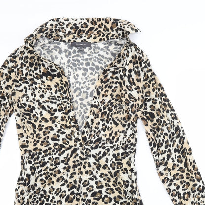 Primark Womens Beige Animal Print Viscose Shirt Dress  Size 8 Collared