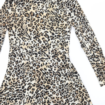 Primark Womens Beige Animal Print Viscose Shirt Dress  Size 8 Collared