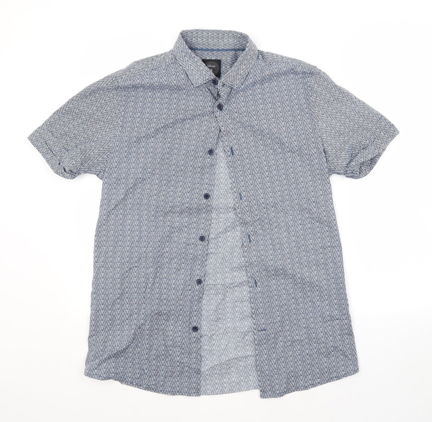 SILVER EIGHT Mens Blue Argyle/Diamond Cotton  Button-Up Size M Collared