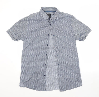 SILVER EIGHT Mens Blue Argyle/Diamond Cotton  Button-Up Size M Collared