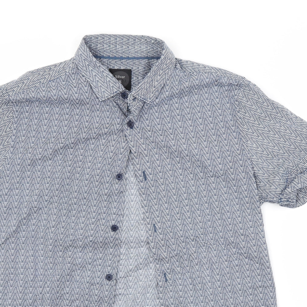 SILVER EIGHT Mens Blue Argyle/Diamond Cotton  Button-Up Size M Collared