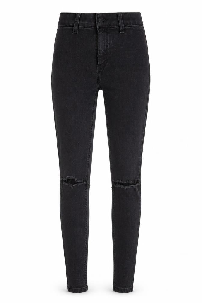 Front view of Topshop women’s black cotton skinny jeans, size UK 25, in, 28-inch leg regular
