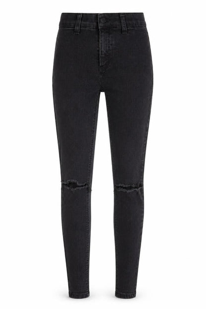 Front view of Topshop women’s black cotton skinny jeans, size UK 25, in, 28-inch leg regular