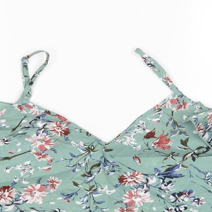 Shein  Womens Green Floral Polyester Basic Blouse Size L V-Neck