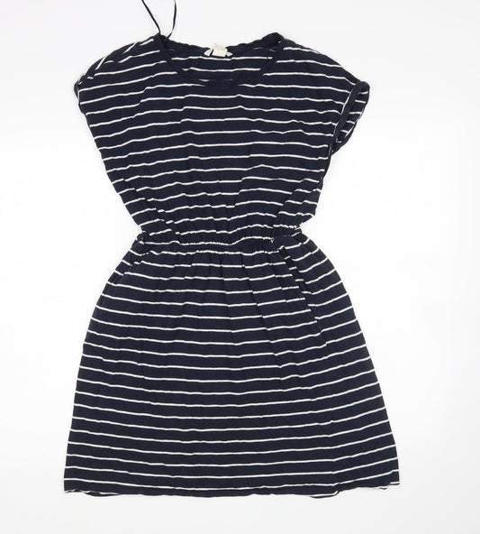 H&M Womens Multicoloured Striped Cotton Fit & Flare  Size S Round Neck