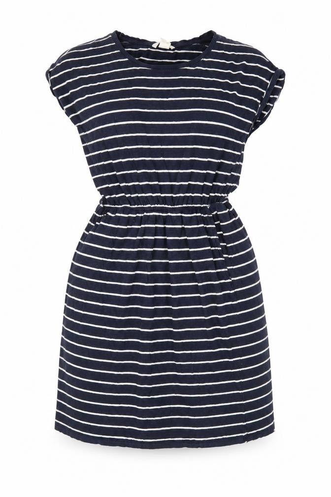 Front view of H&M women’s multicoloured striped cotton fit & flare, size S, round neck