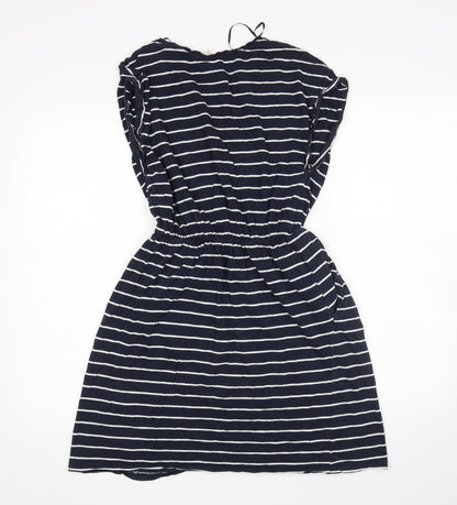 H&M Womens Multicoloured Striped Cotton Fit & Flare  Size S Round Neck