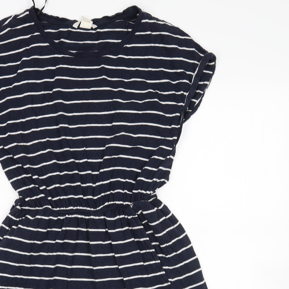 H&M Womens Multicoloured Striped Cotton Fit & Flare  Size S Round Neck