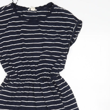 H&M Womens Multicoloured Striped Cotton Fit & Flare  Size S Round Neck