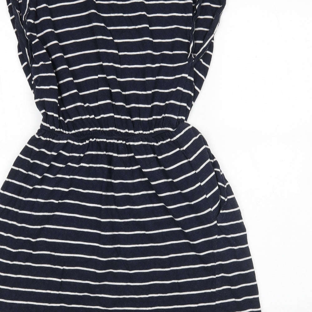 H&M Womens Multicoloured Striped Cotton Fit & Flare  Size S Round Neck