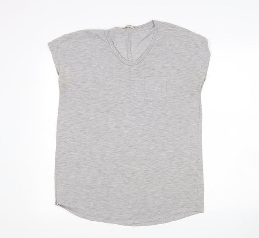 Papaya Womens Grey  Polyester Basic T-Shirt Size M V-Neck