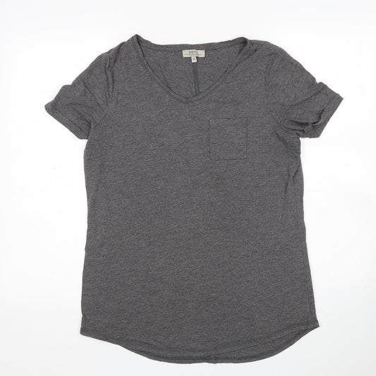 Papaya Womens Grey  Viscose Basic T-Shirt Size M V-Neck
