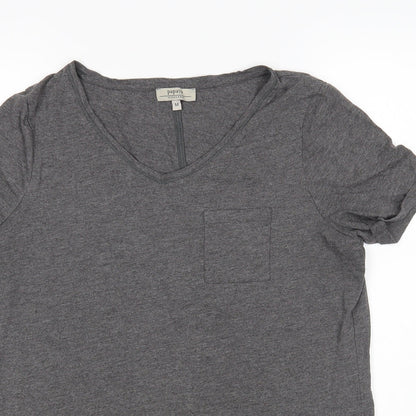 Papaya Womens Grey  Viscose Basic T-Shirt Size M V-Neck