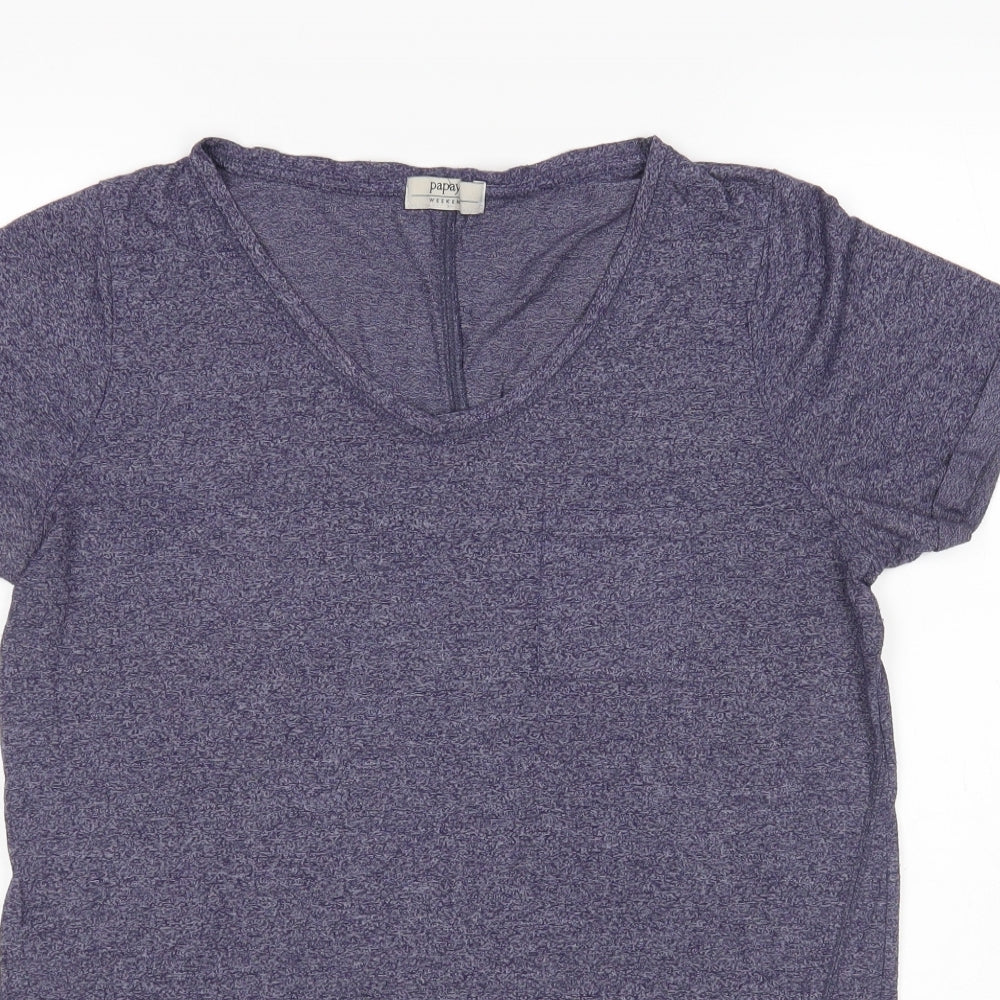 Papaya Womens Blue  Viscose Basic T-Shirt Size M Round Neck