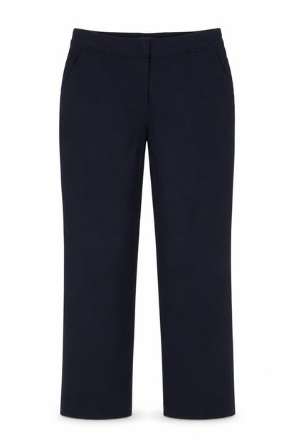 Front view of Marks & Spencer women’s blue polyester dress pants trousers, size UK 10, 28-inch leg regular