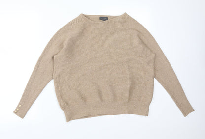 Primark Womens Brown Striped Viscose Basic T-Shirt Size S Round Neck