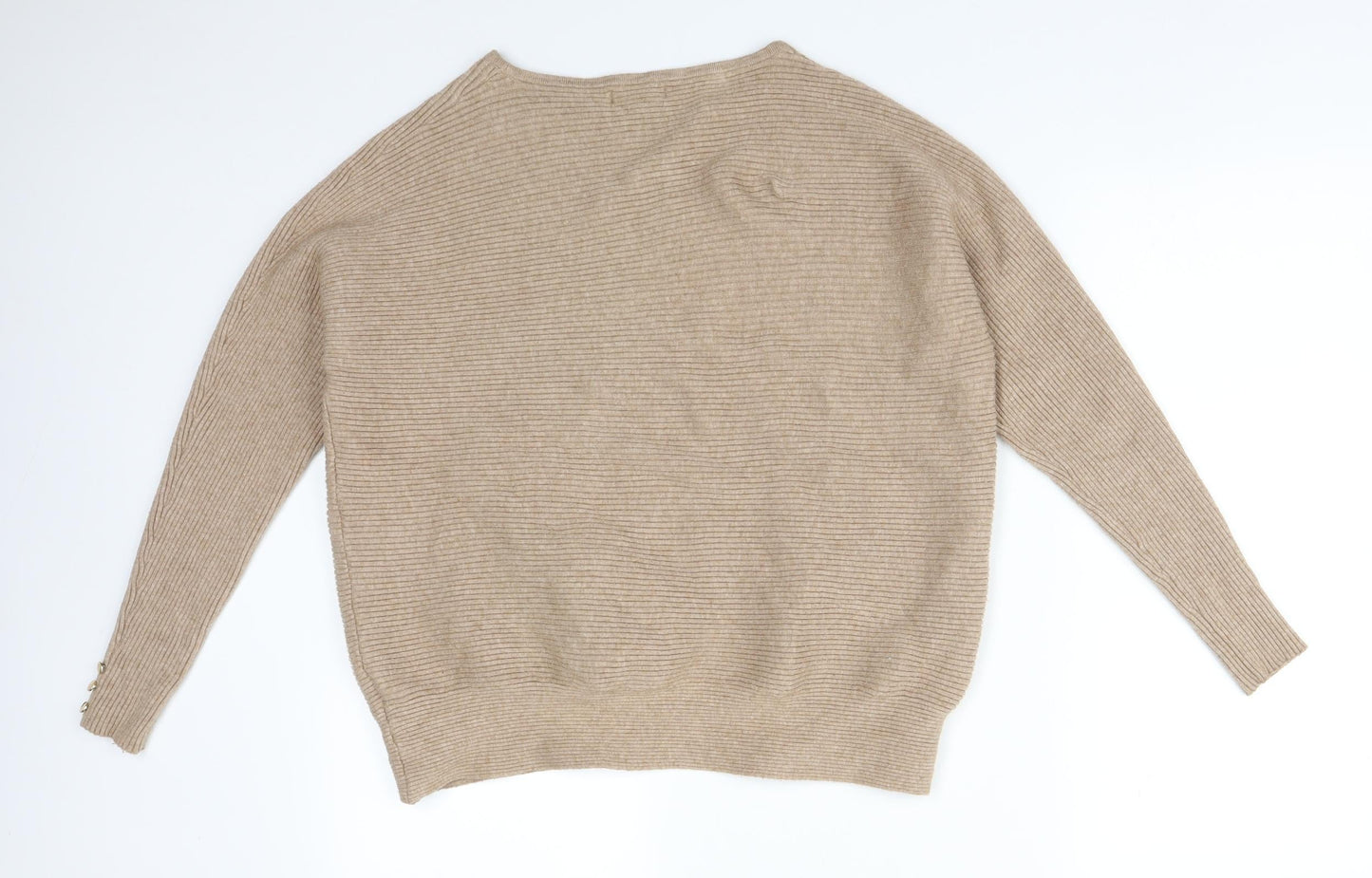 Primark Womens Brown Striped Viscose Basic T-Shirt Size S Round Neck