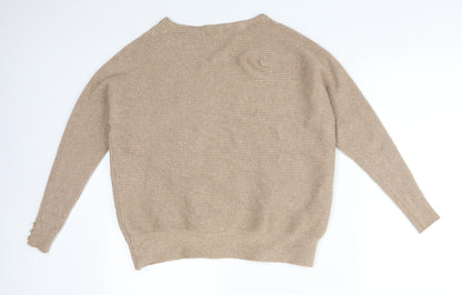 Primark Womens Brown Striped Viscose Basic T-Shirt Size S Round Neck