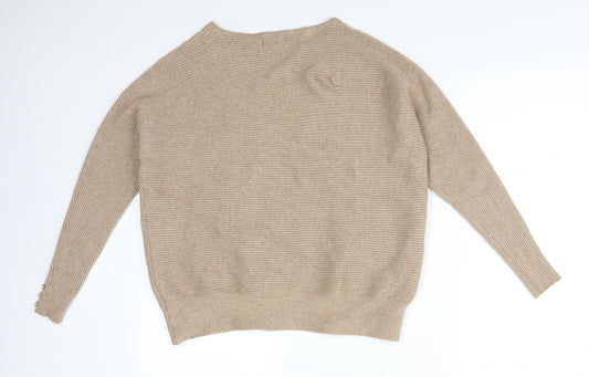 Primark Womens Brown Striped Viscose Basic T-Shirt Size S Round Neck