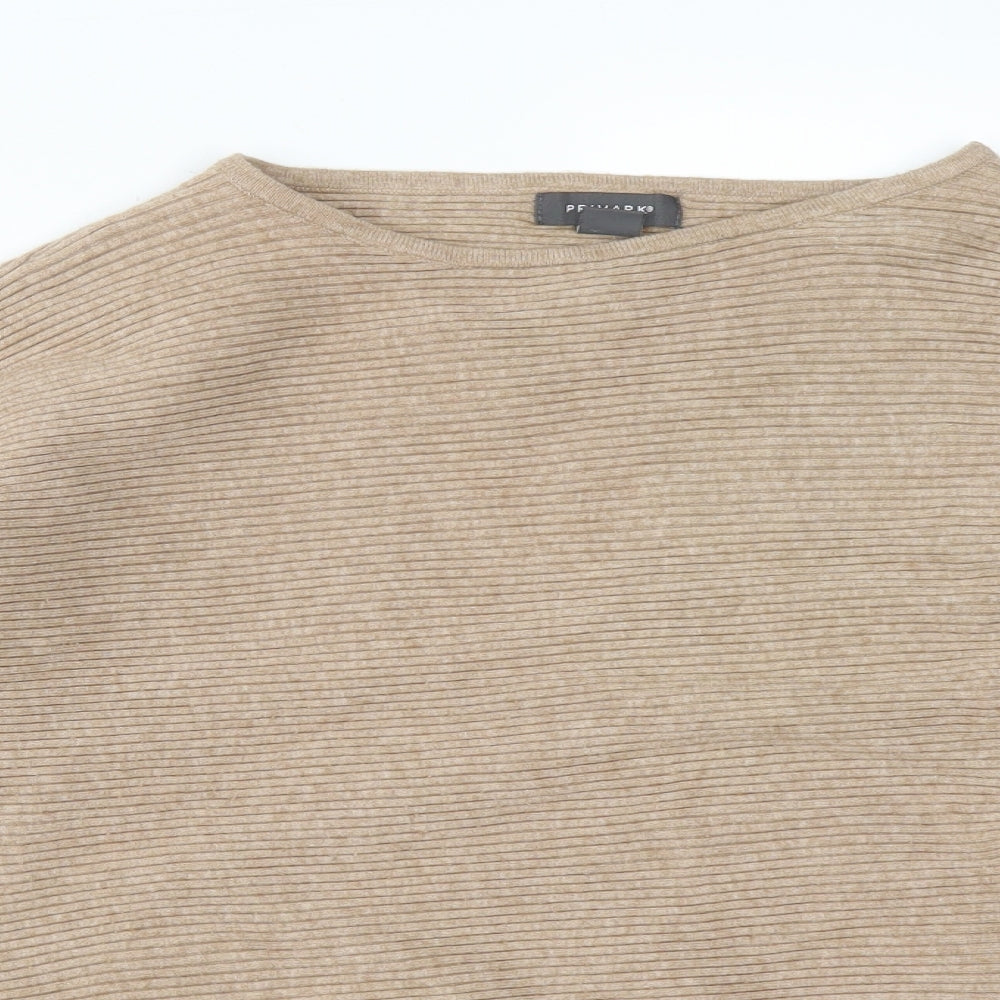 Primark Womens Brown Striped Viscose Basic T-Shirt Size S Round Neck