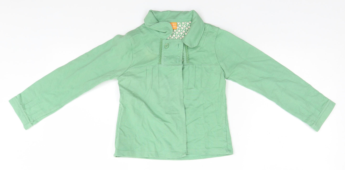 MINIMODE Girls Green Collared  Cotton Cardigan Jumper Size 5-6 Years