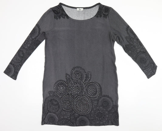 Klass Womens Grey Round Neck Floral Polyester Pullover Jumper Size L