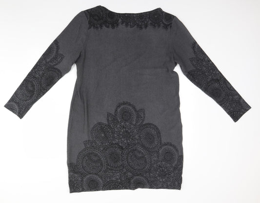 Klass Womens Grey Round Neck Floral Polyester Pullover Jumper Size L