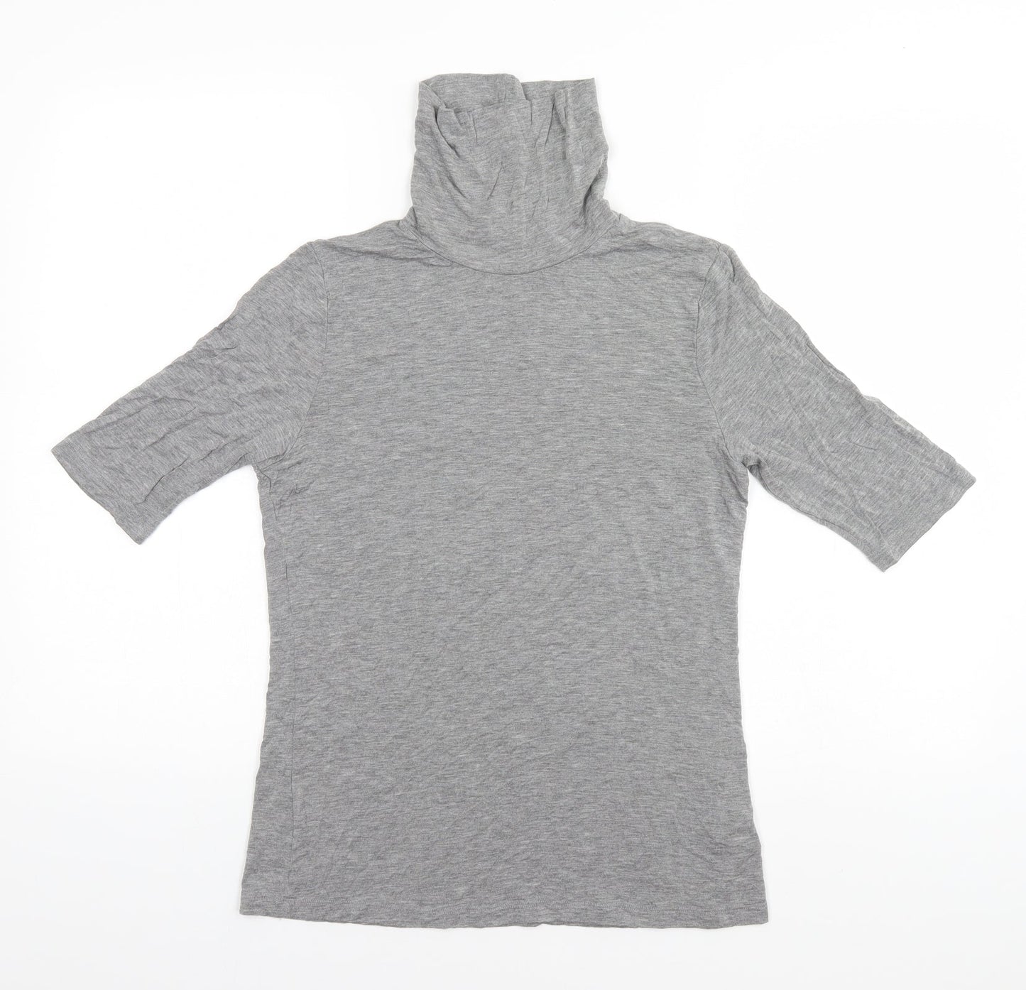Marks and Spencer Womens Grey  Viscose Basic T-Shirt Size 14 Roll Neck
