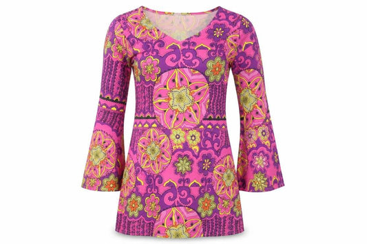Front view of Smiffys women’s pink geometric polyester a-line, size L, v-neck