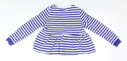 Marks and Spencer Girls Blue Round Neck Striped Cotton Pullover Jumper Size 9-10 Years