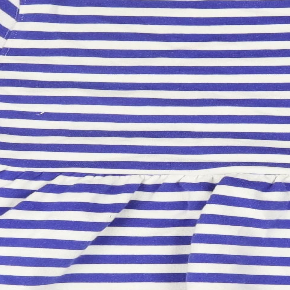 Marks and Spencer Girls Blue Round Neck Striped Cotton Pullover Jumper Size 9-10 Years