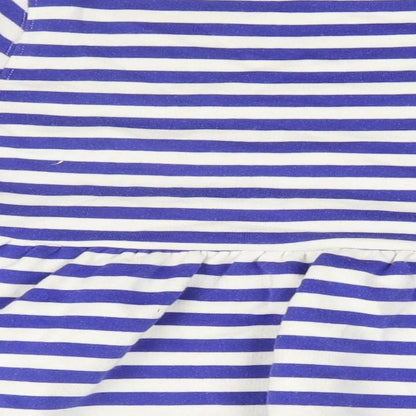 Marks and Spencer Girls Blue Round Neck Striped Cotton Pullover Jumper Size 9-10 Years