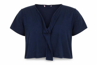 Front view of Per Una women’s blue round neck viscose cardigan jumper, size UK 14
