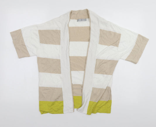 TU Womens White Round Neck Striped Viscose Cardigan Jumper Size 12