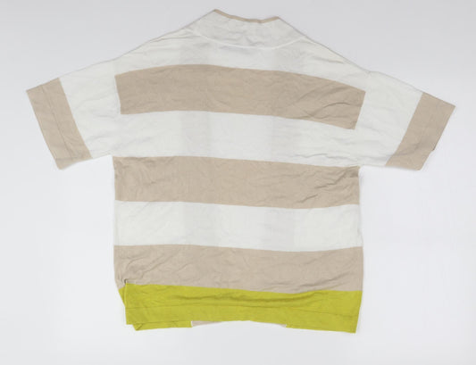 TU Womens White Round Neck Striped Viscose Cardigan Jumper Size 12