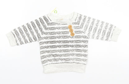 Preworn Baby Green Striped Cotton Basic T-Shirt Size 3-6 Months Round Neck