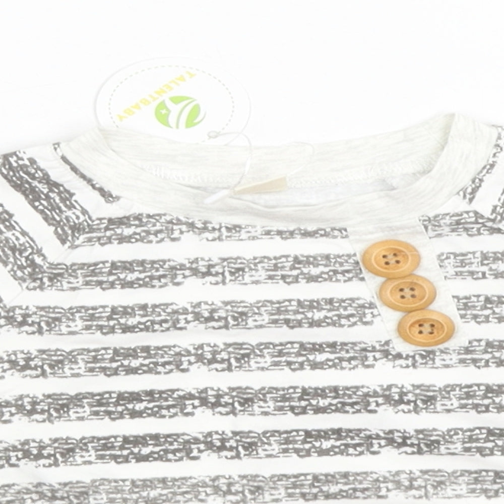 Preworn Baby Green Striped Cotton Basic T-Shirt Size 3-6 Months Round Neck