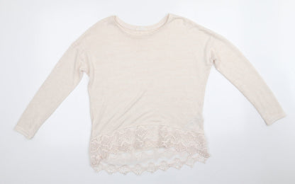 Nine by Savannah Milleri Womens Ivory Crew Neck  Viscose Pullover Jumper Size 12   - Lace Hemline