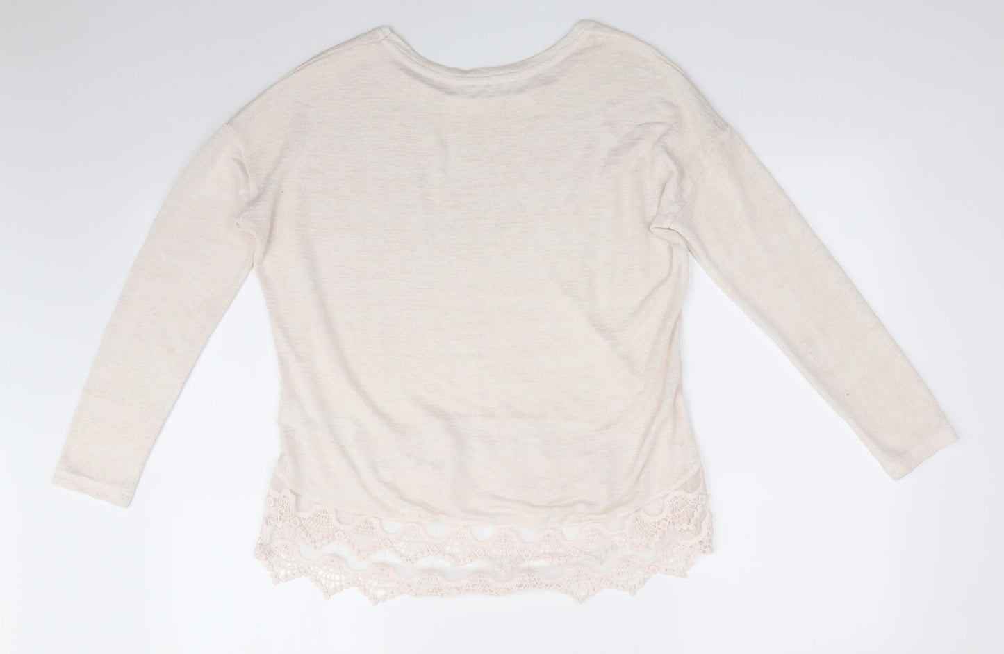 Nine by Savannah Milleri Womens Ivory Crew Neck  Viscose Pullover Jumper Size 12   - Lace Hemline