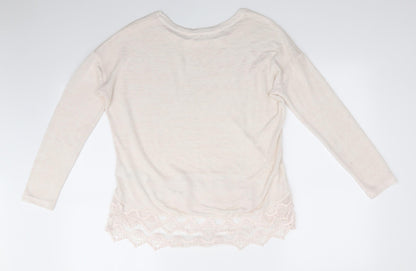 Nine by Savannah Milleri Womens Ivory Crew Neck  Viscose Pullover Jumper Size 12   - Lace Hemline