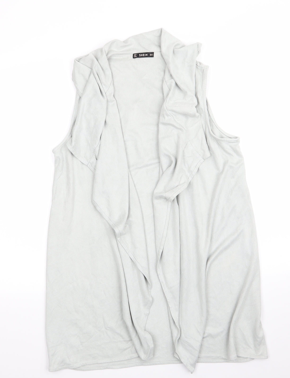 SheIn Womens Green   Gilet Waistcoat Size 6   - Sleeveless Pale Green Suede Effect Waterfall Waistcoat