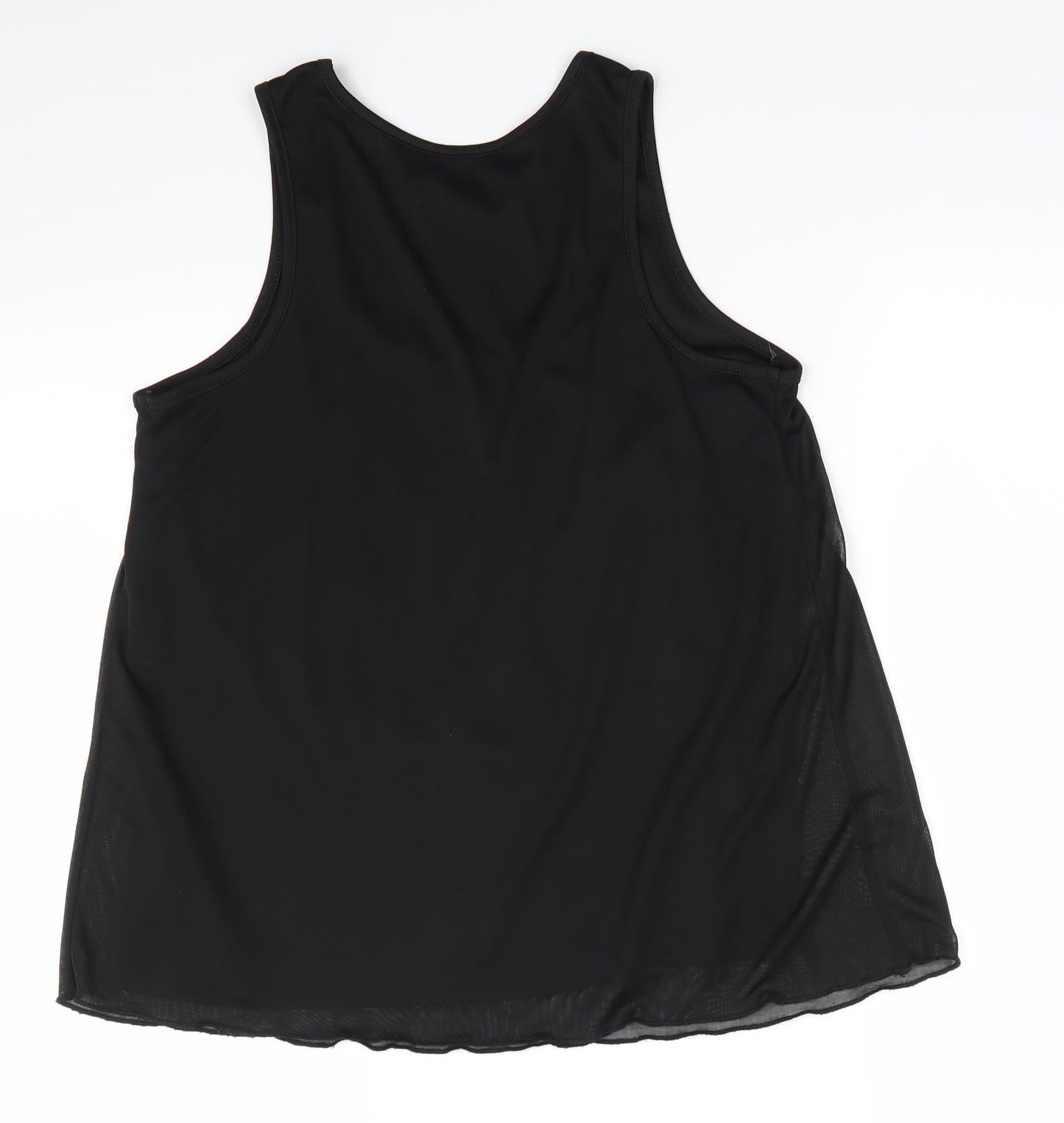 FOREVER 21 Womens Black  Polyester Basic Tank Size M Scoop Neck - Sheer Overlay Subtle Shimming Lip Art