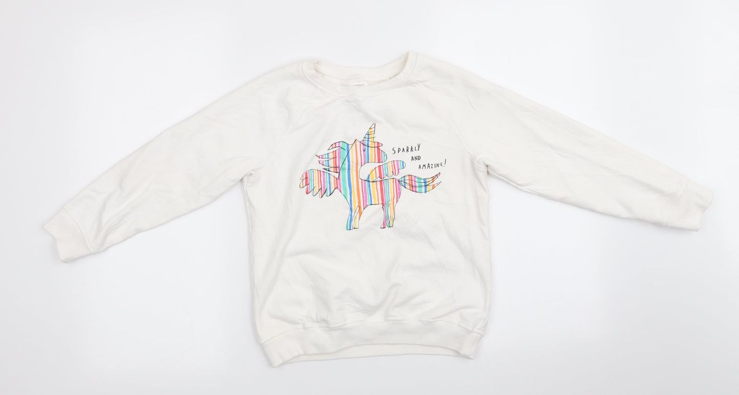 NEXT Girls Ivory Animal Print Cotton Pullover Sweatshirt Size 10 Years   - Unicorn Sparkly and Amazing