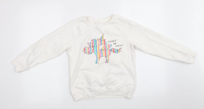 NEXT Girls Ivory Animal Print Cotton Pullover Sweatshirt Size 10 Years   - Unicorn Sparkly and Amazing