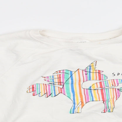 NEXT Girls Ivory Animal Print Cotton Pullover Sweatshirt Size 10 Years   - Unicorn Sparkly and Amazing