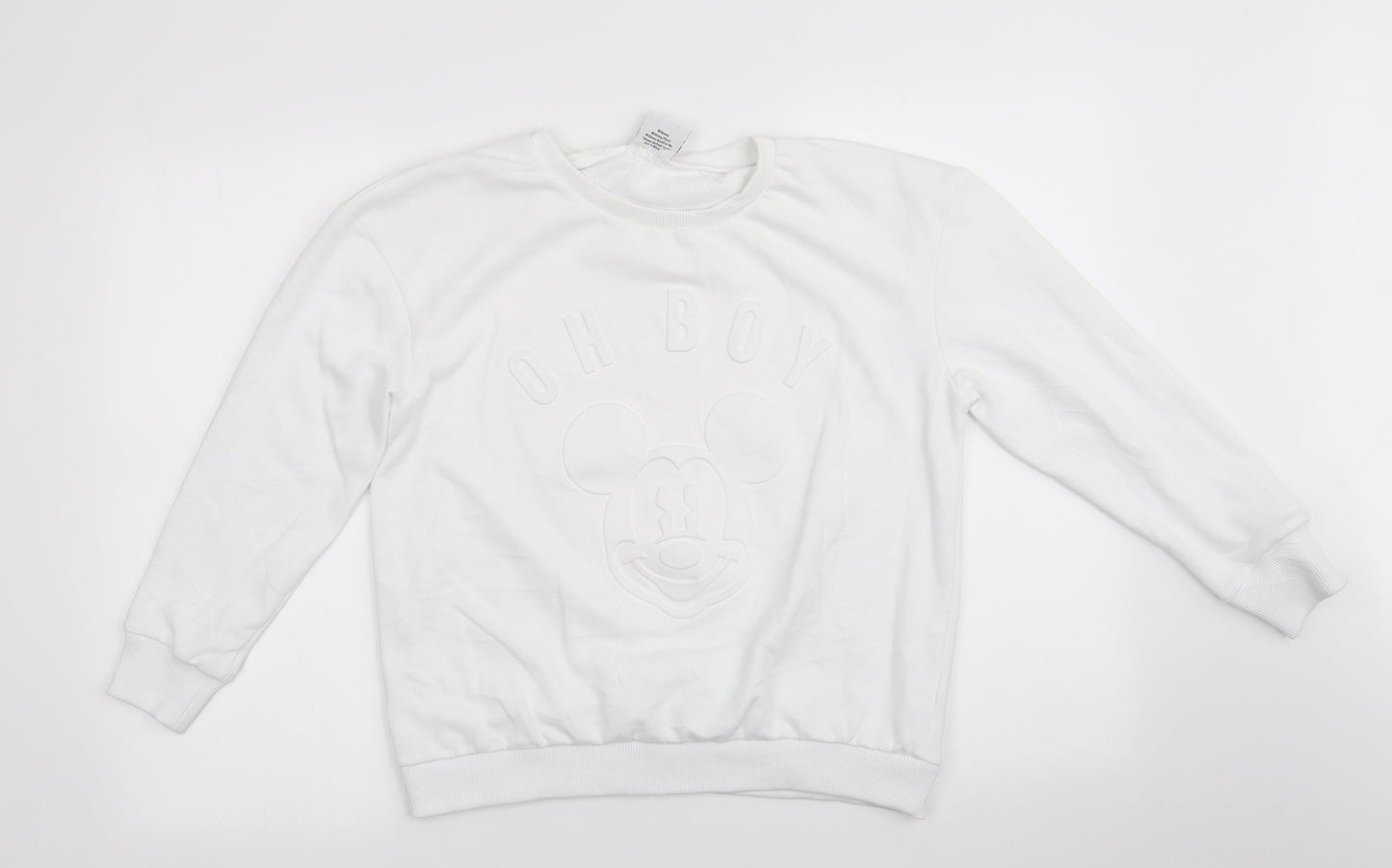 Disney by Atmosphere Womens White Animal Print Polyester Pullover Sweatshirt Size 10   - Embossed Mickey Mouse - Oh Boy