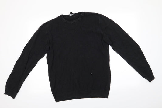 Cedar Wood State Mens Black Round Neck  Cotton Pullover Jumper Size M   - Waffle Texture