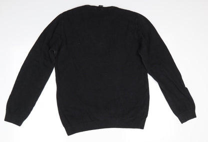 Cedar Wood State Mens Black Round Neck  Cotton Pullover Jumper Size M   - Waffle Texture